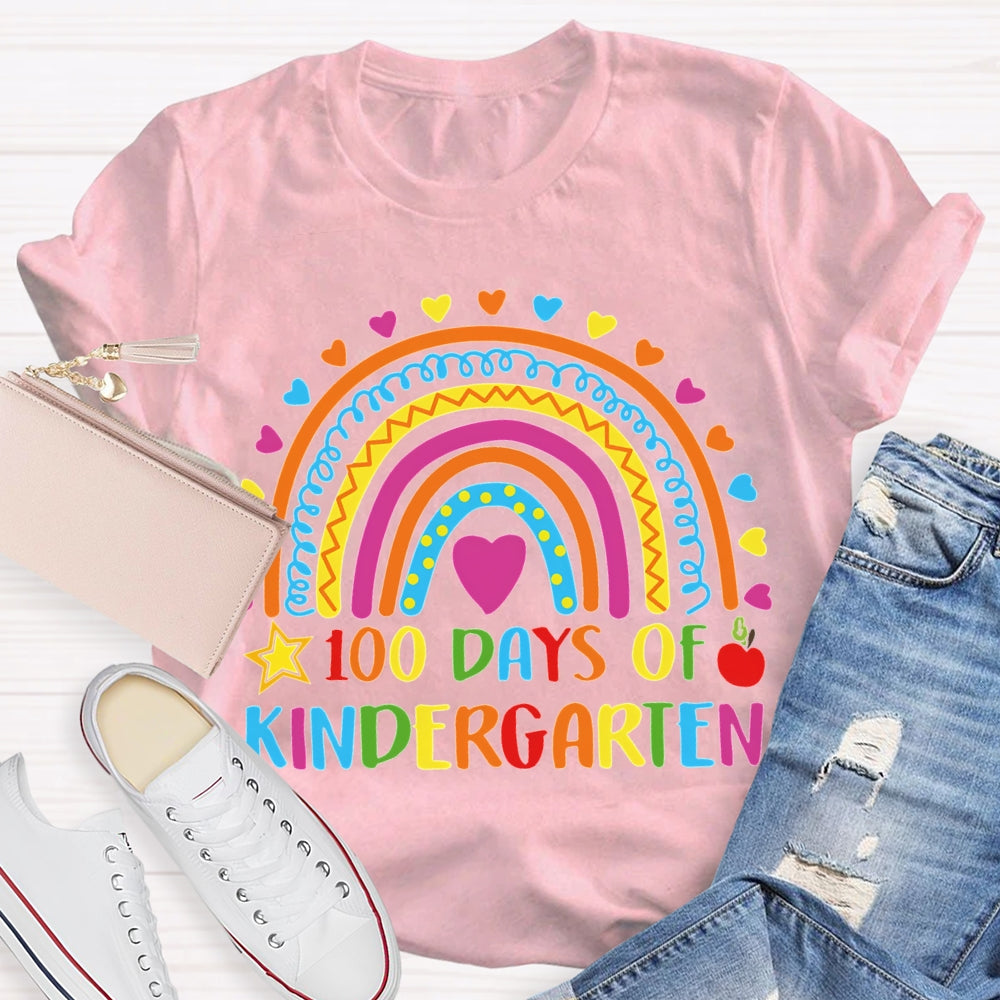 Personalized Grade 100 Days Of Kindergarten Colored Fonts And Colored Hearts T-shirt
