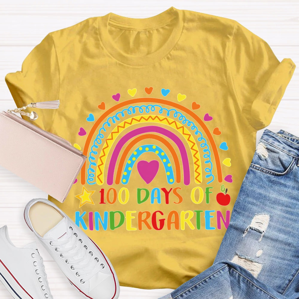 Personalized Grade 100 Days Of Kindergarten Colored Fonts And Colored Hearts T-shirt