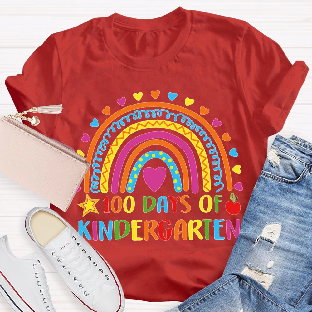 Personalized Grade 100 Days Of Kindergarten Colored Fonts And Colored Hearts T-shirt
