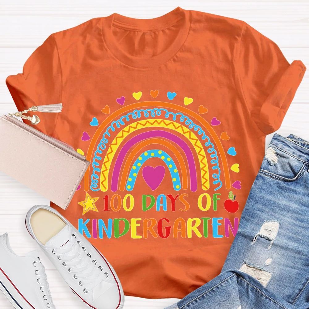 Personalized Grade 100 Days Of Kindergarten Colored Fonts And Colored Hearts T-shirt