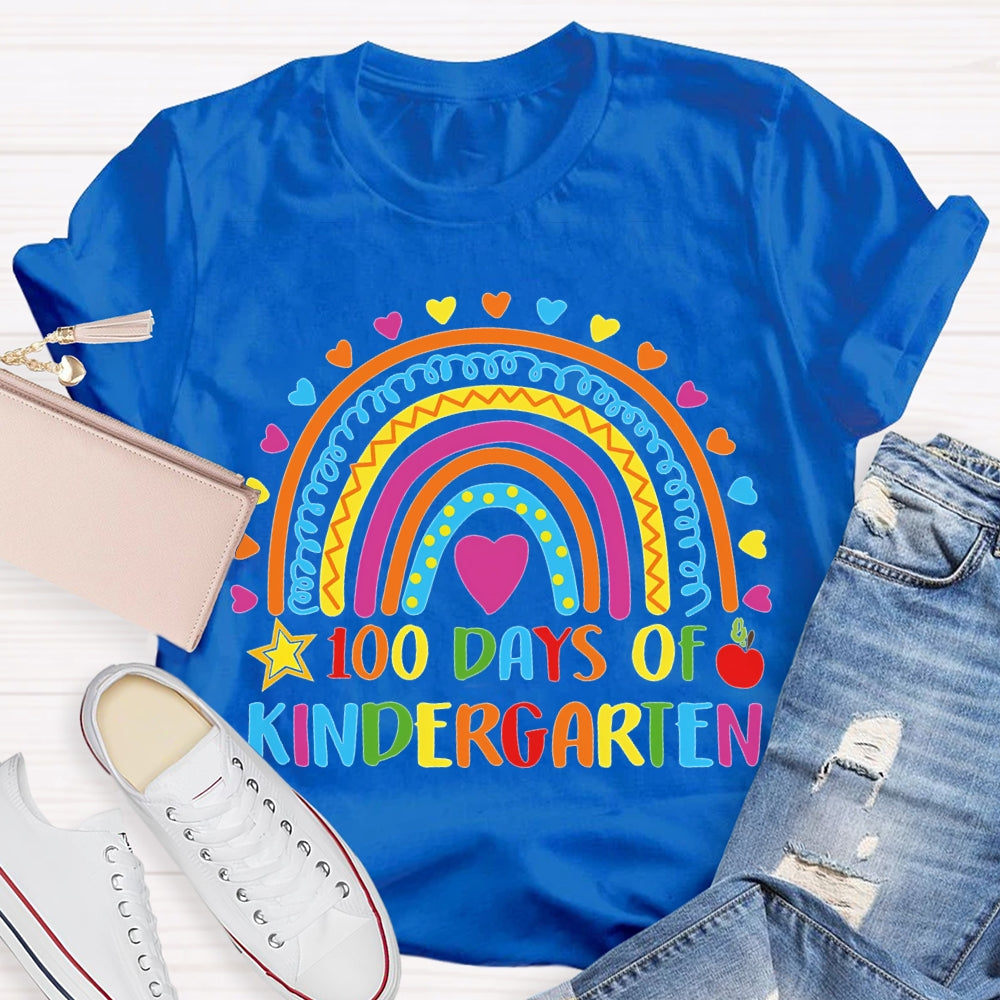 Personalized Grade 100 Days Of Kindergarten Colored Fonts And Colored Hearts T-shirt