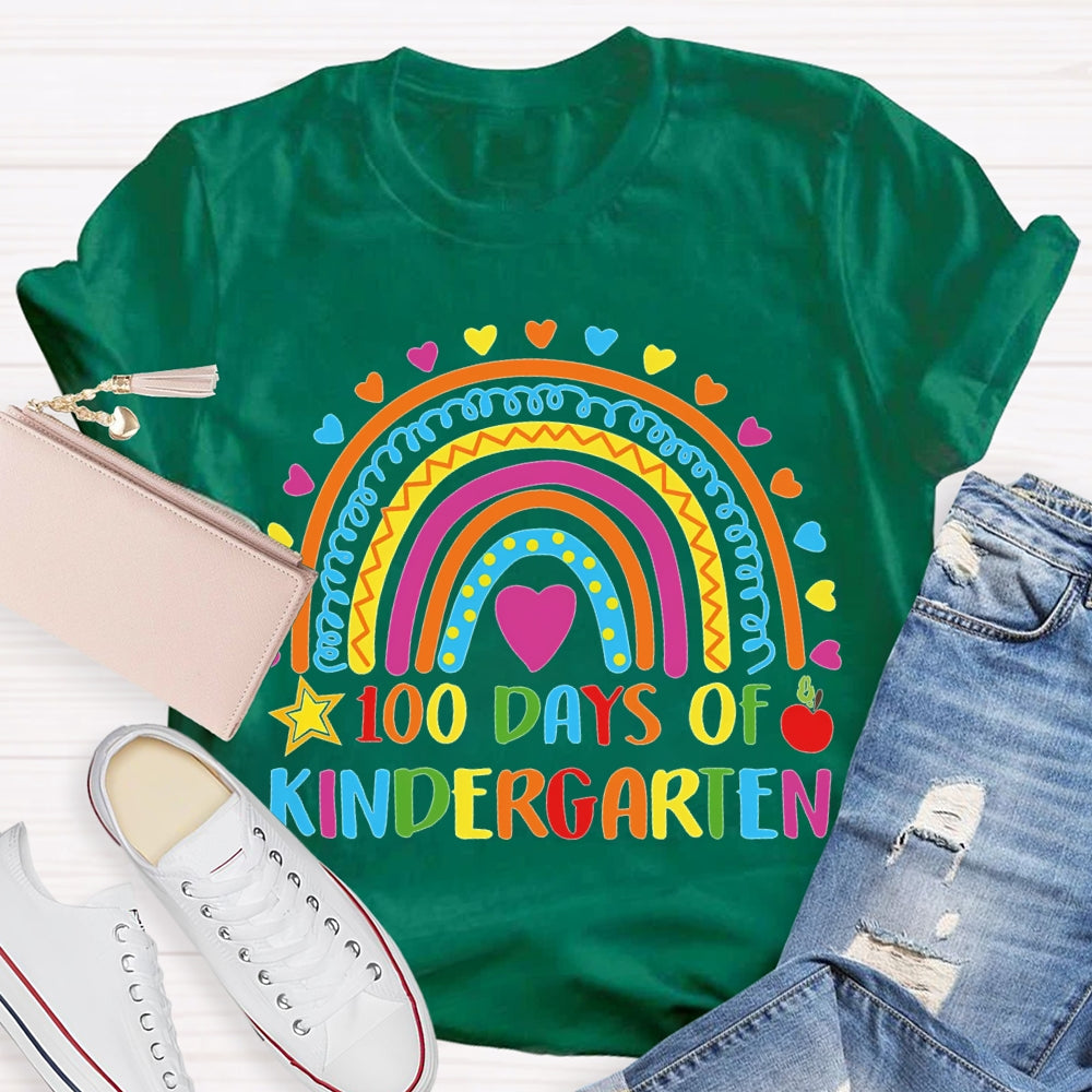 Personalized Grade 100 Days Of Kindergarten Colored Fonts And Colored Hearts T-shirt