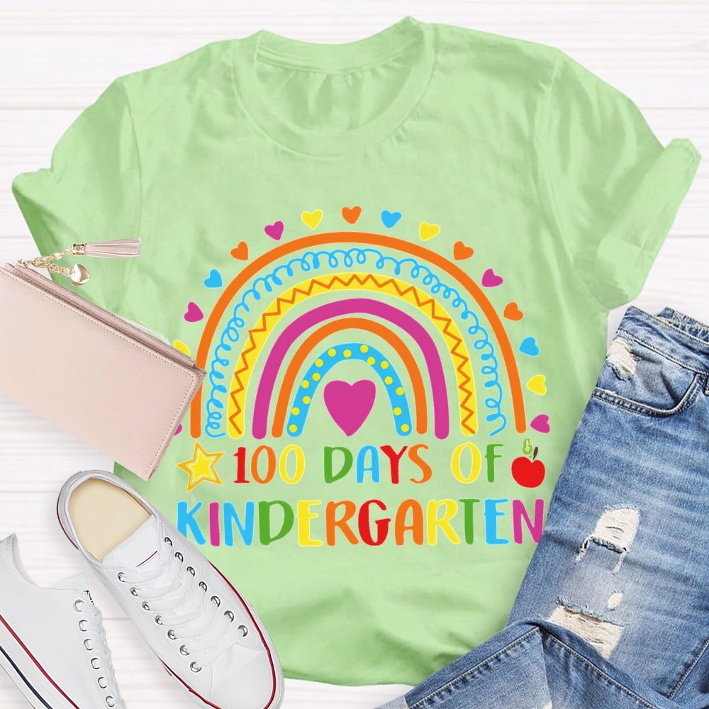 Personalized Grade 100 Days Of Kindergarten Colored Fonts And Colored Hearts T-shirt