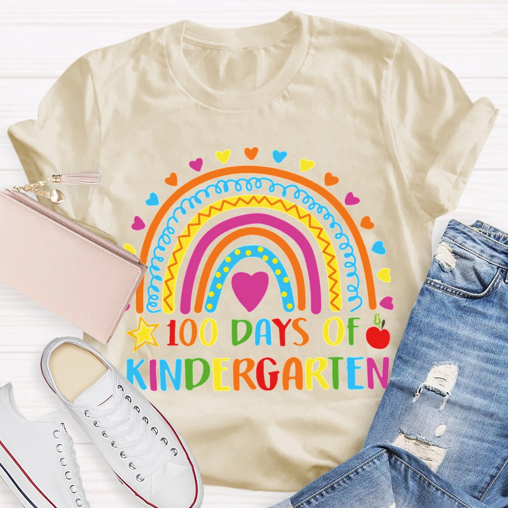 Personalized Grade 100 Days Of Kindergarten Colored Fonts And Colored Hearts T-shirt