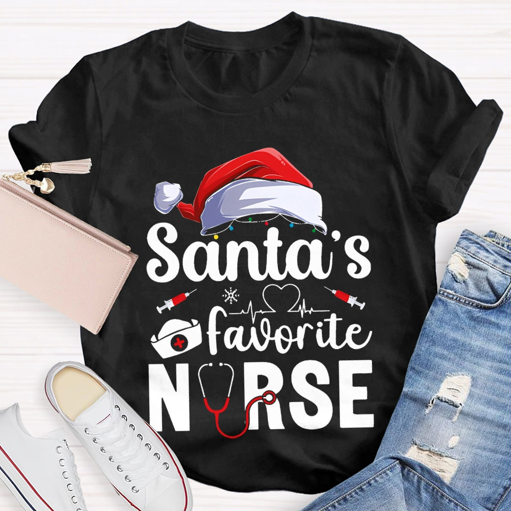 Santa'S Favorite Nurse Christmas Hat T-shirt