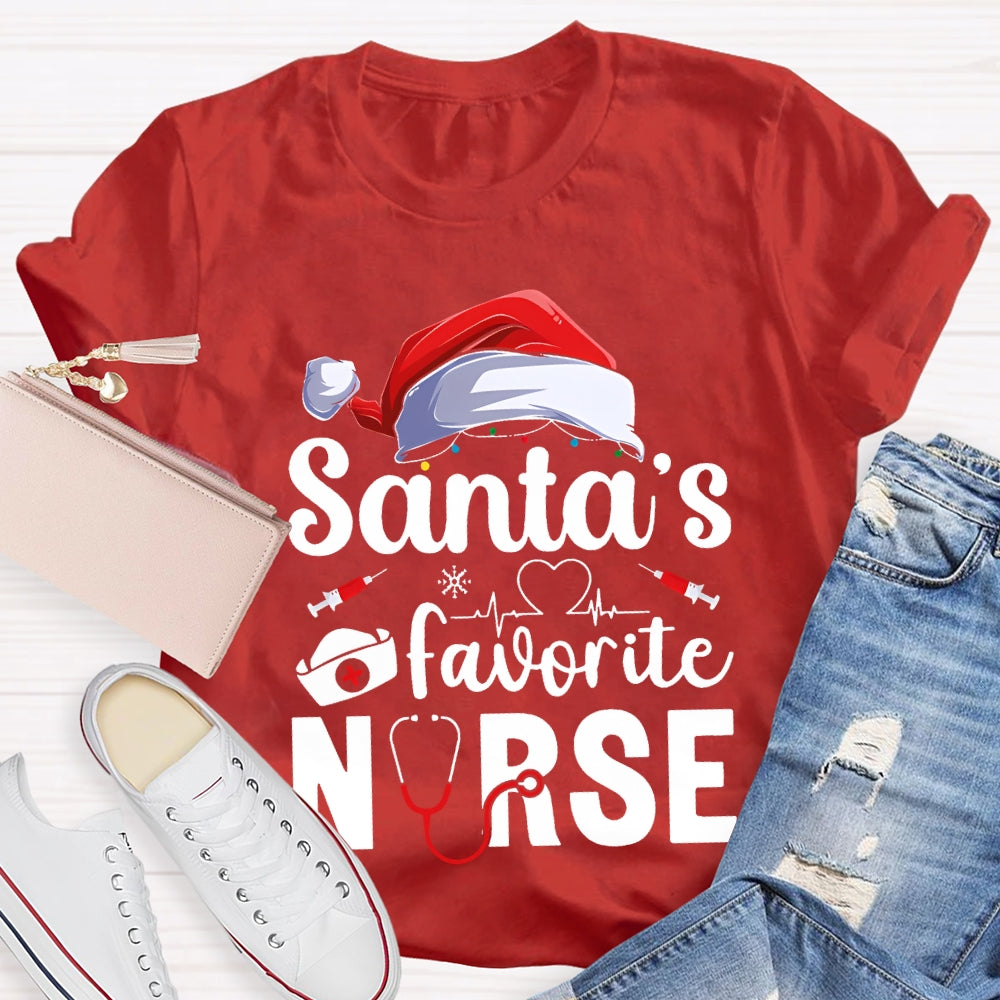 Santa'S Favorite Nurse Christmas Hat T-shirt