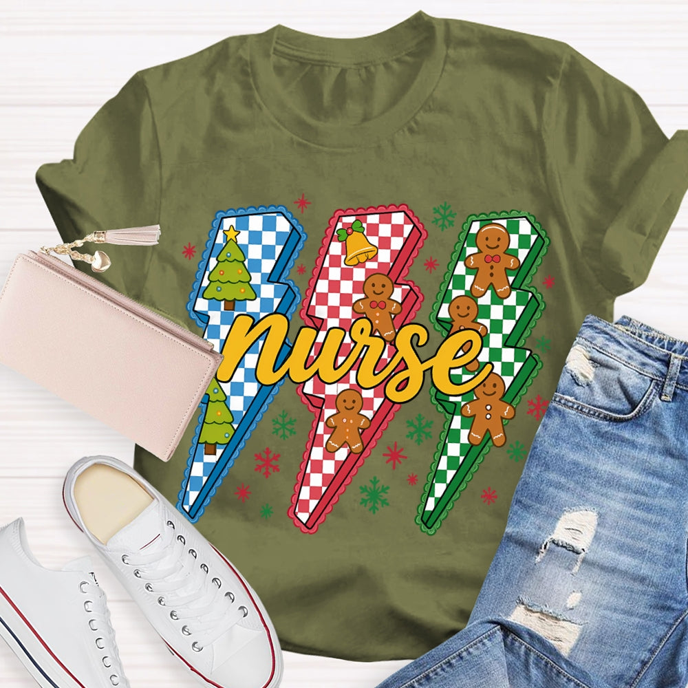 Nurse Colorful Lightning And Snowflakes Christmas T-shirt