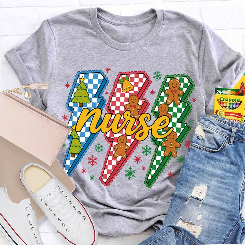 Nurse Colorful Lightning And Snowflakes Christmas T-shirt