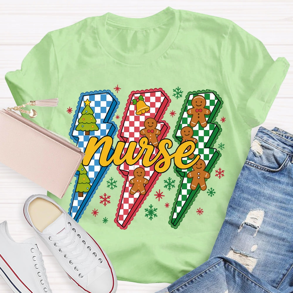 Nurse Colorful Lightning And Snowflakes Christmas T-shirt