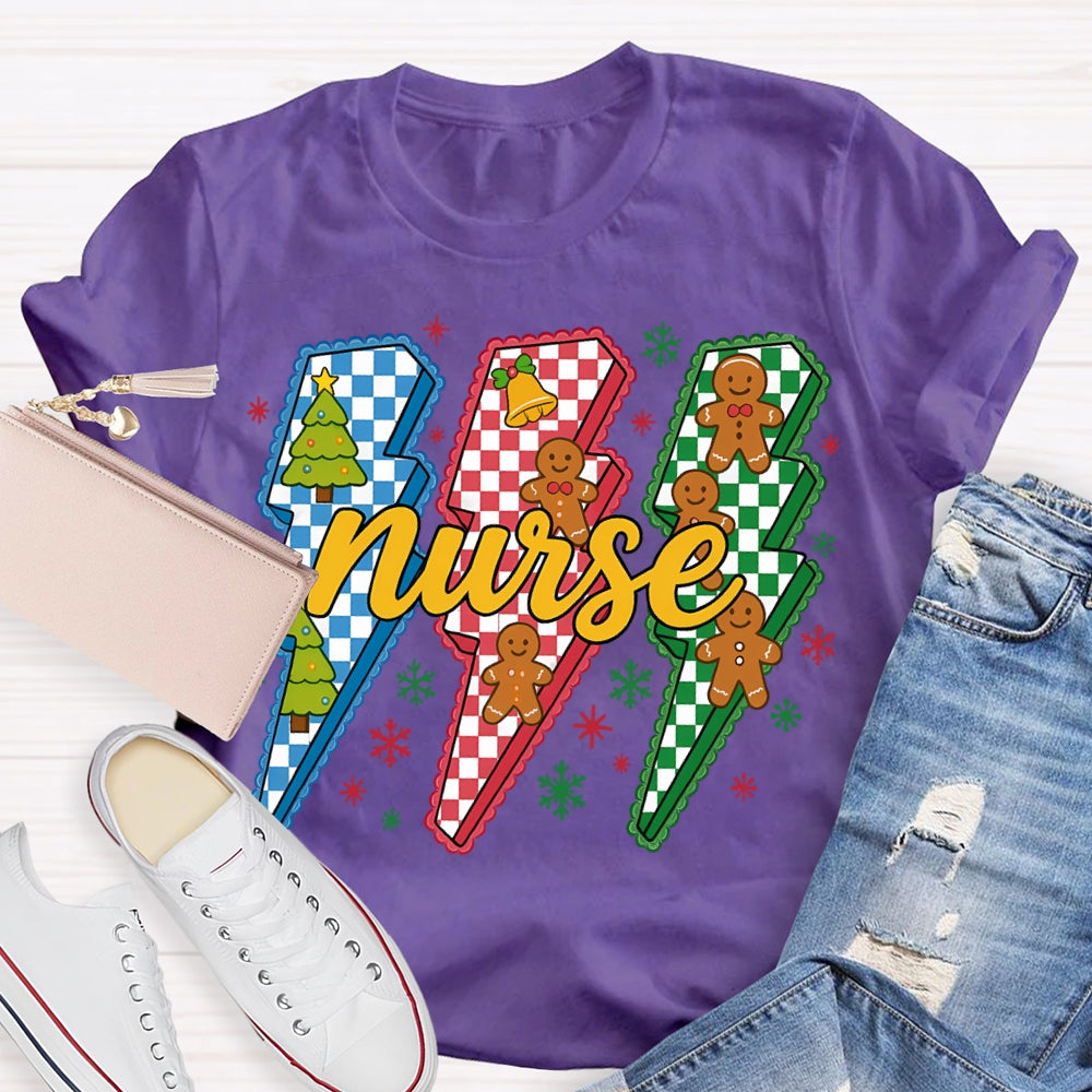 Nurse Colorful Lightning And Snowflakes Christmas T-shirt