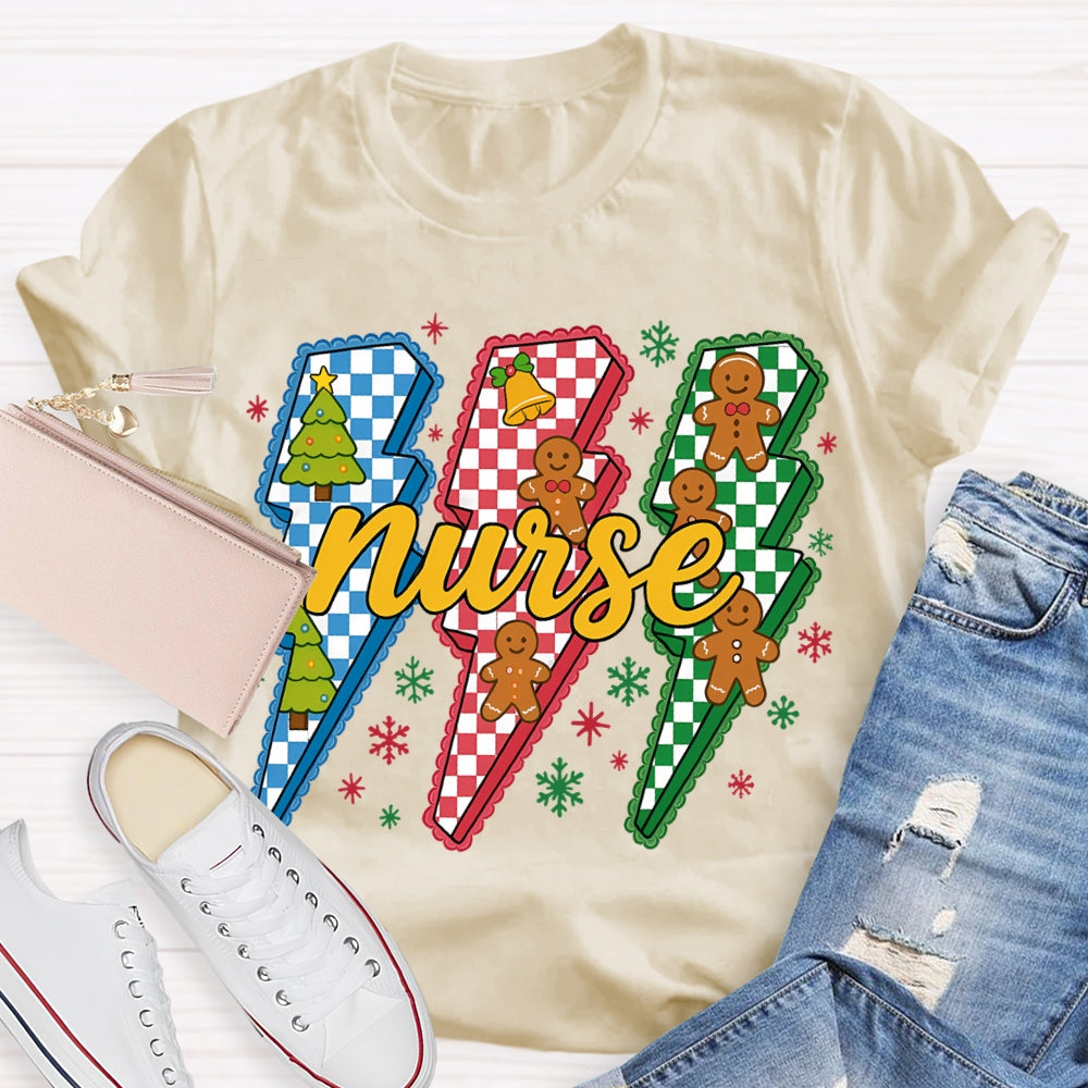 Nurse Colorful Lightning And Snowflakes Christmas T-shirt