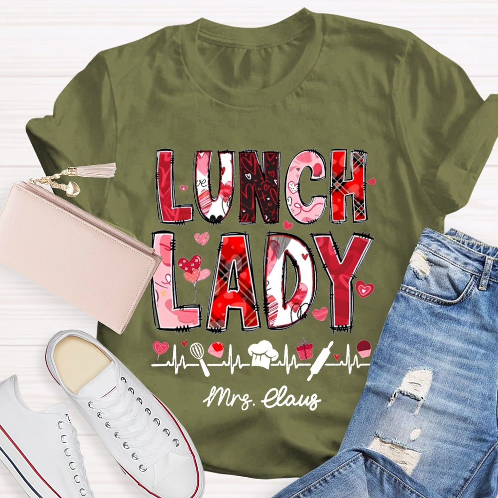 Personalized Name Lunch Lady Pink Font And Hearts T-shirt