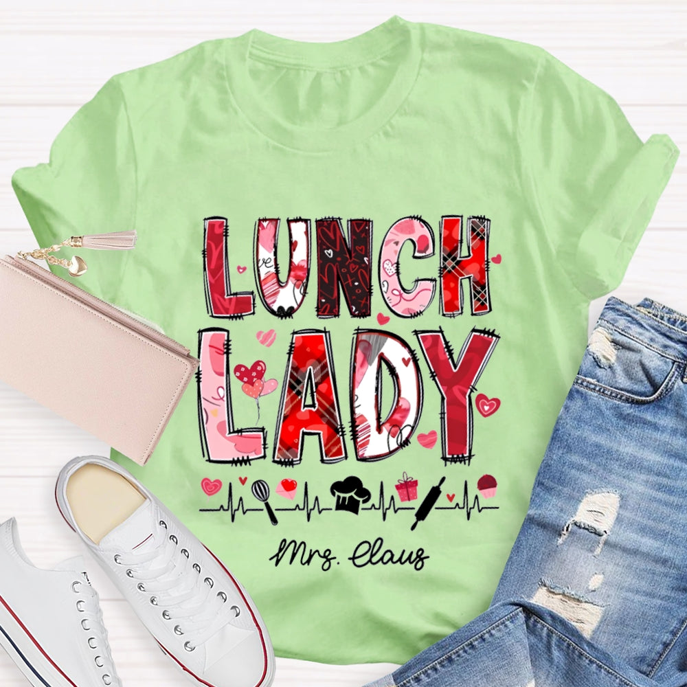 Personalized Name Lunch Lady Pink Font And Hearts T-shirt
