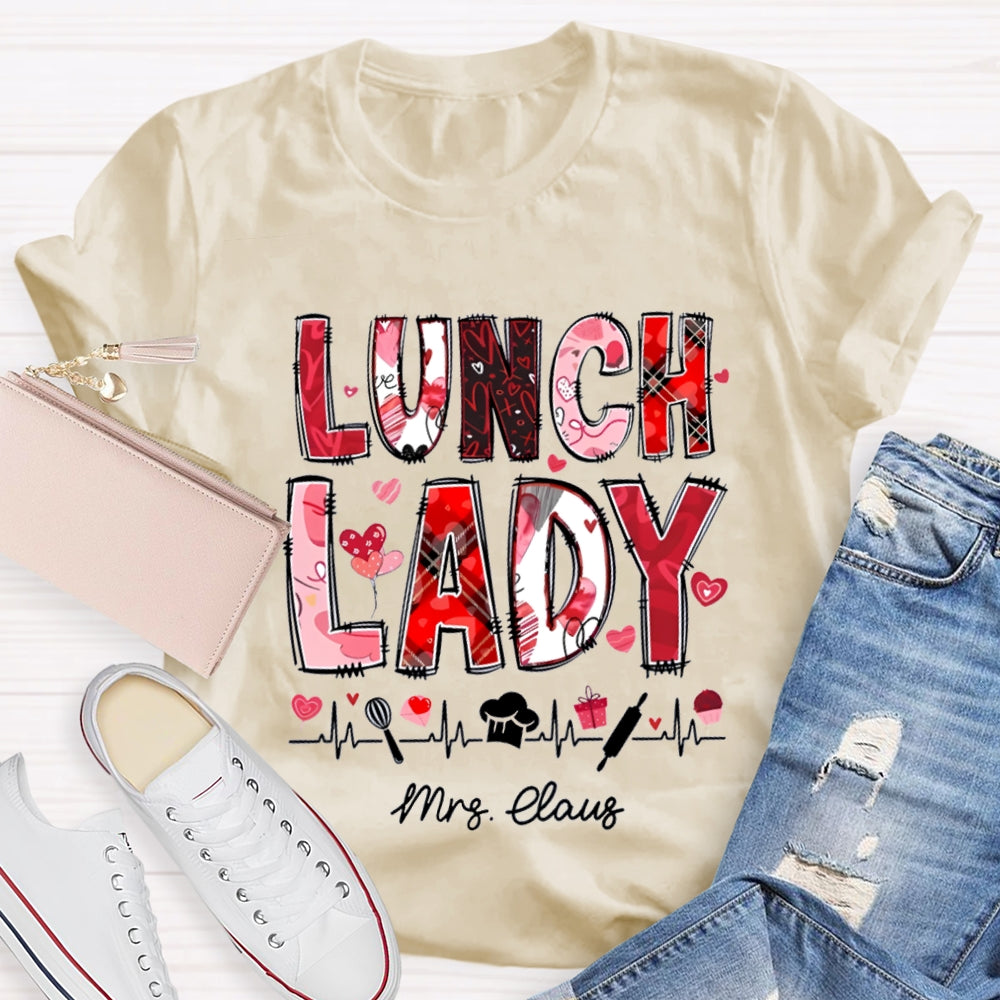 Personalized Name Lunch Lady Pink Font And Hearts T-shirt