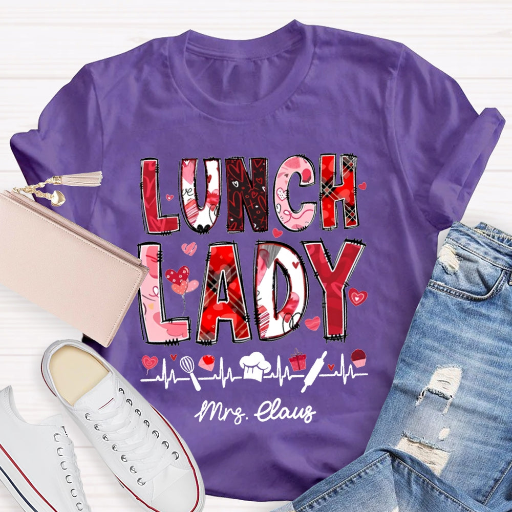Personalized Name Lunch Lady Pink Font And Hearts T-shirt