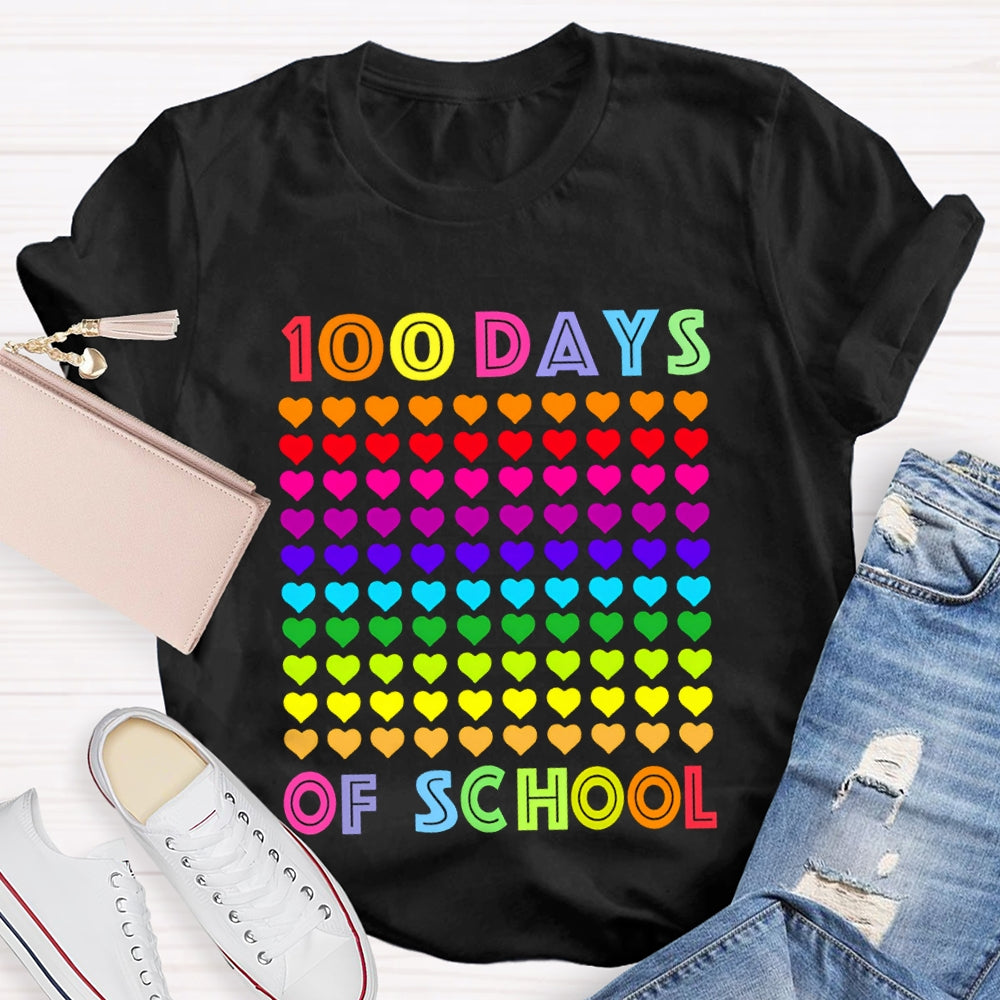 100 Days Of School Colorful Little Hearts T-shirt
