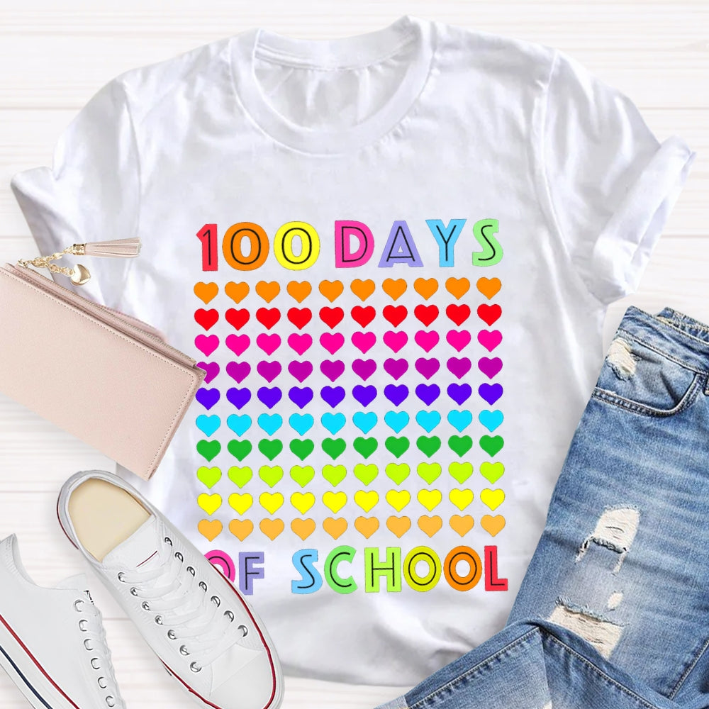 100 Days Of School Colorful Little Hearts T-shirt