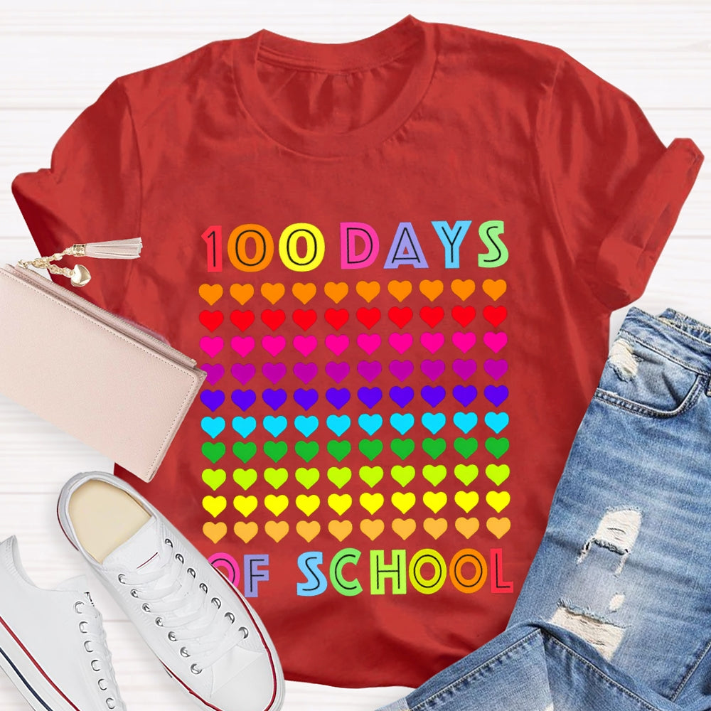 100 Days Of School Colorful Little Hearts T-shirt