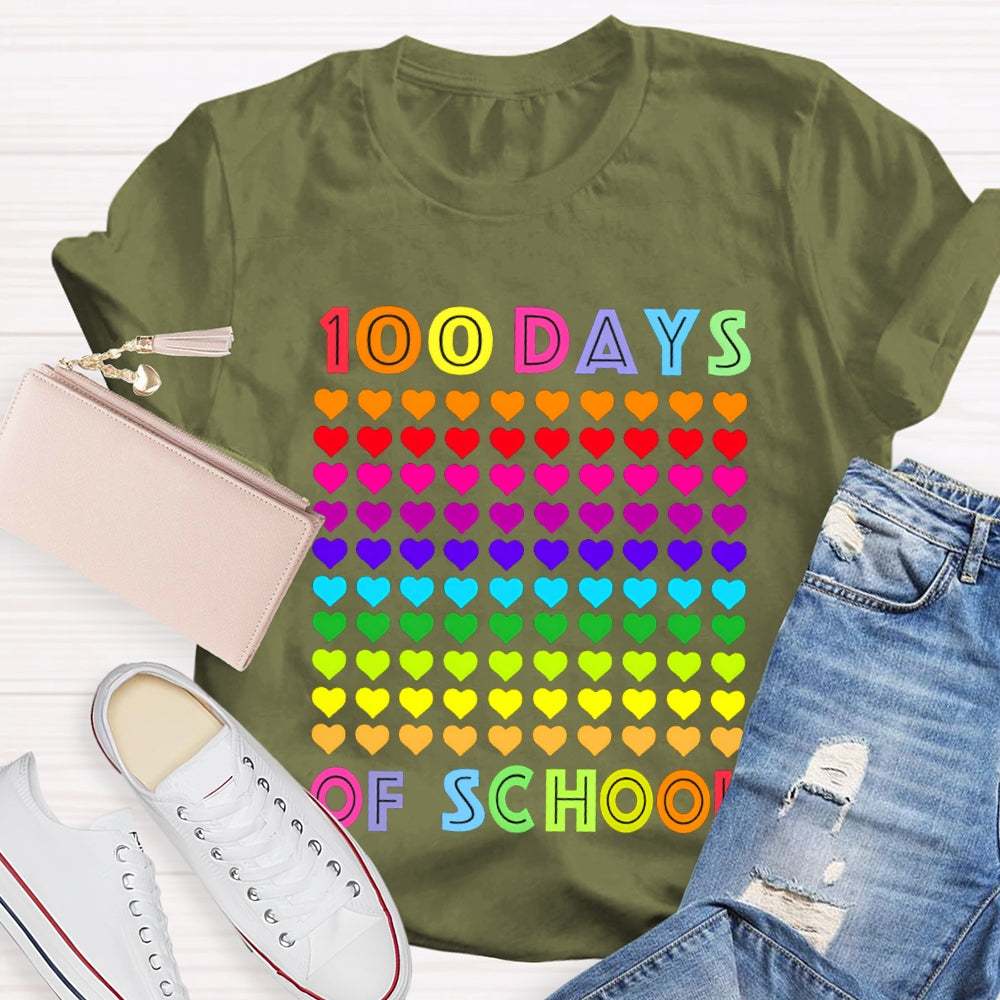 100 Days Of School Colorful Little Hearts T-shirt
