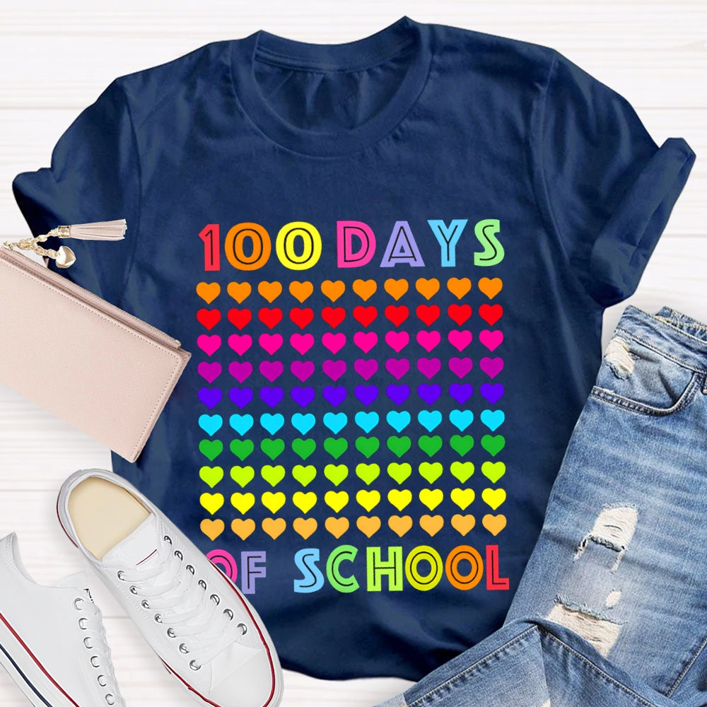 100 Days Of School Colorful Little Hearts T-shirt