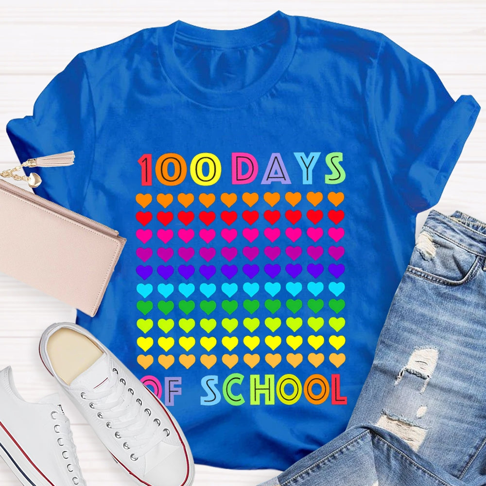 100 Days Of School Colorful Little Hearts T-shirt