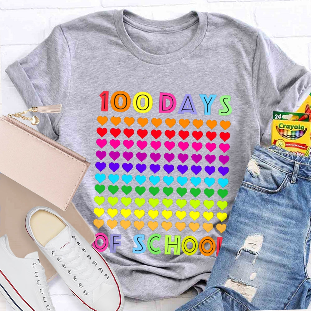 100 Days Of School Colorful Little Hearts T-shirt
