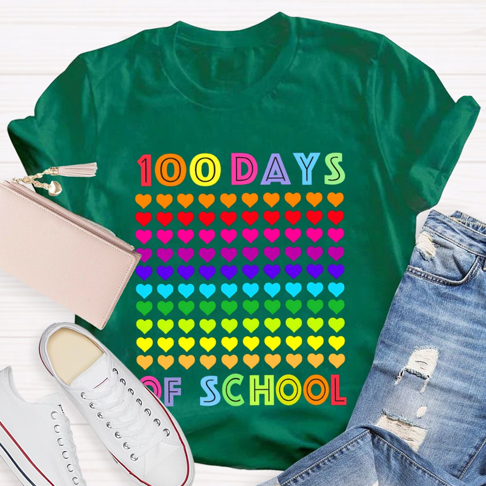 100 Days Of School Colorful Little Hearts T-shirt