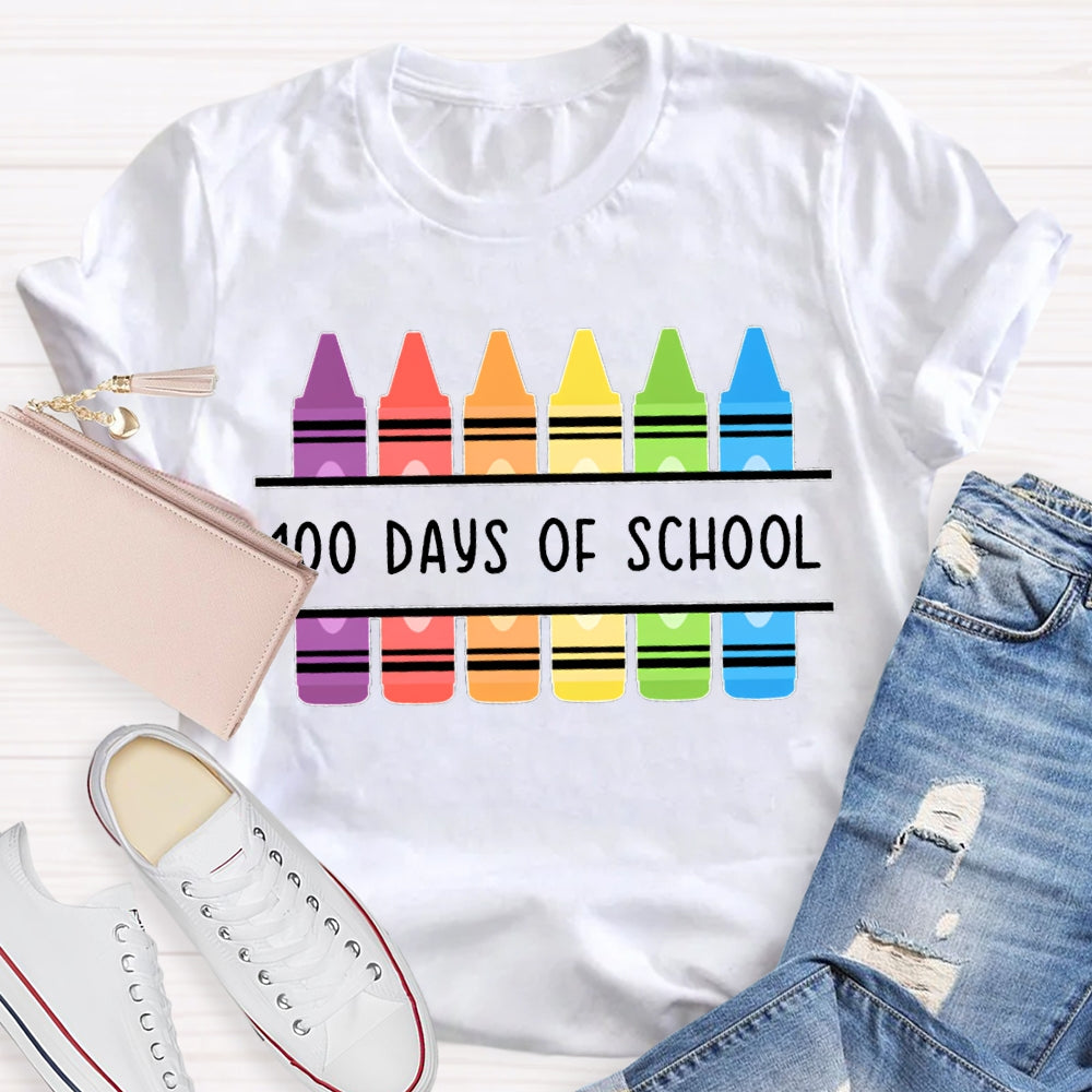 100 Days Of School Colored Crayons T-shirt