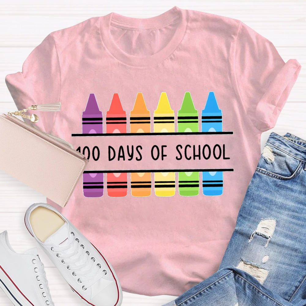 100 Days Of School Colored Crayons T-shirt