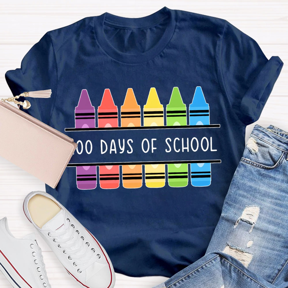 100 Days Of School Colored Crayons T-shirt