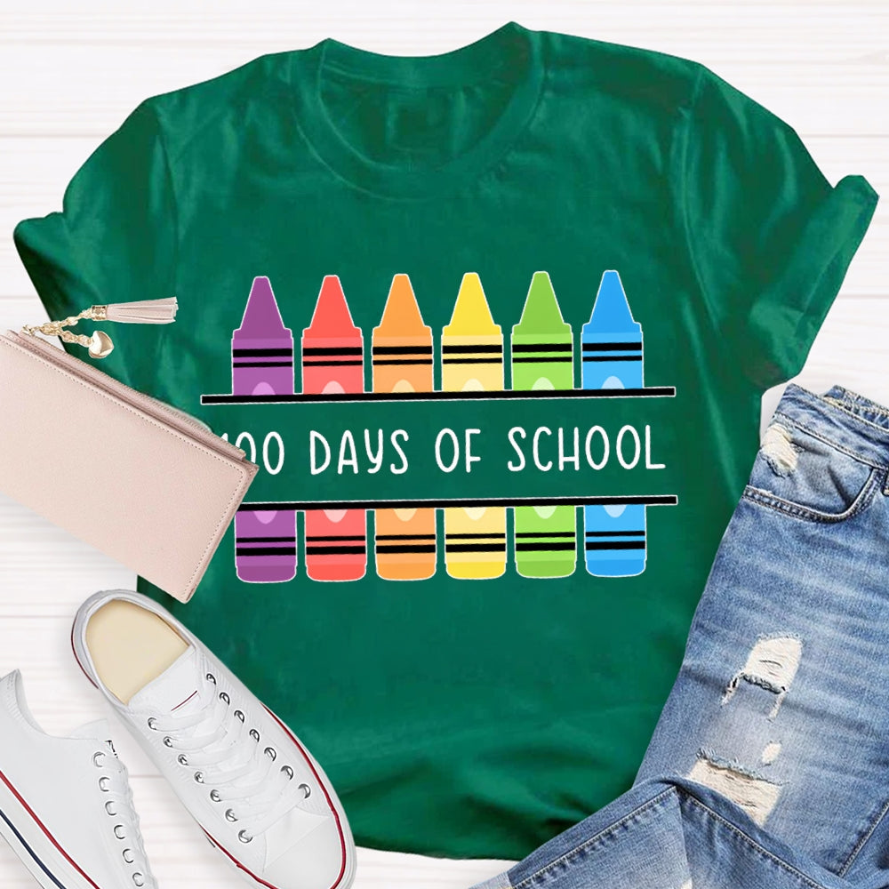 100 Days Of School Colored Crayons T-shirt