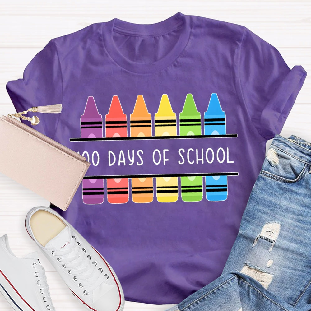 100 Days Of School Colored Crayons T-shirt