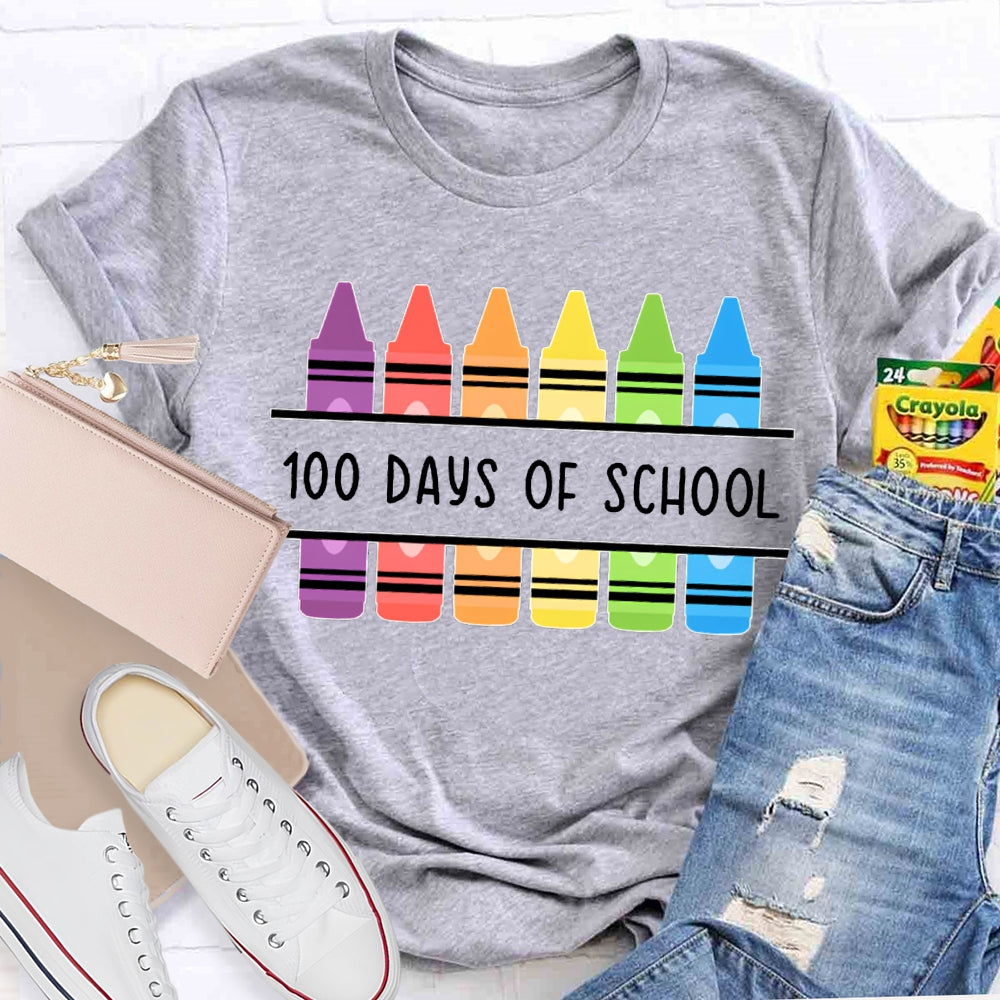 100 Days Of School Colored Crayons T-shirt