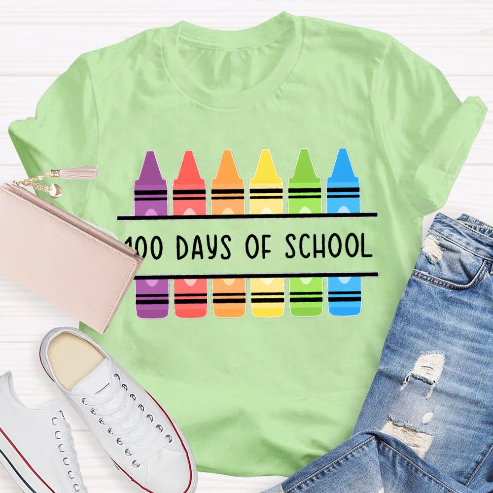 100 Days Of School Colored Crayons T-shirt