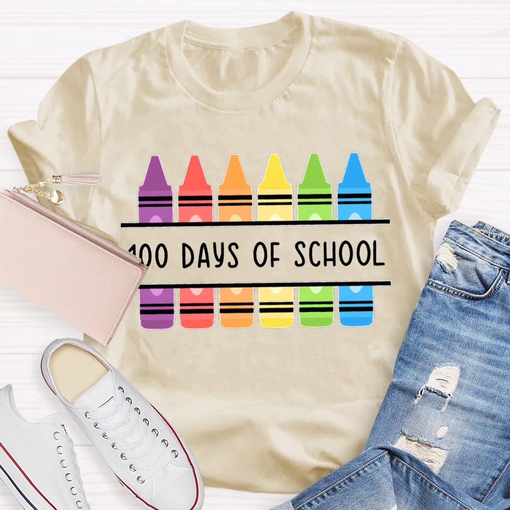 100 Days Of School Colored Crayons T-shirt