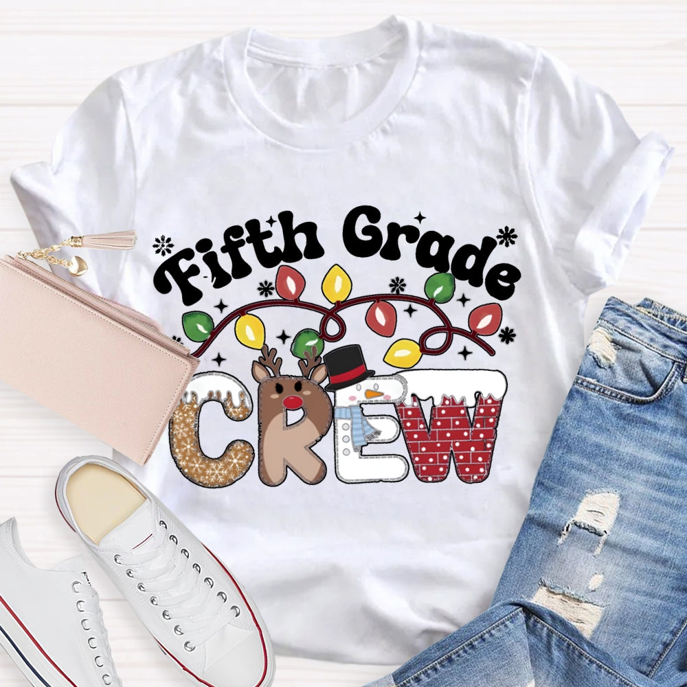 Personalized Grade Fifth Grade Crew Christmas Lights T-shirt