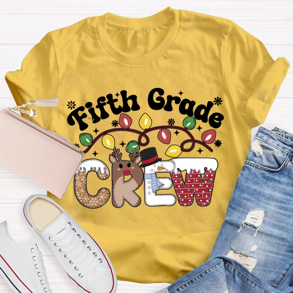 Personalized Grade Fifth Grade Crew Christmas Lights T-shirt