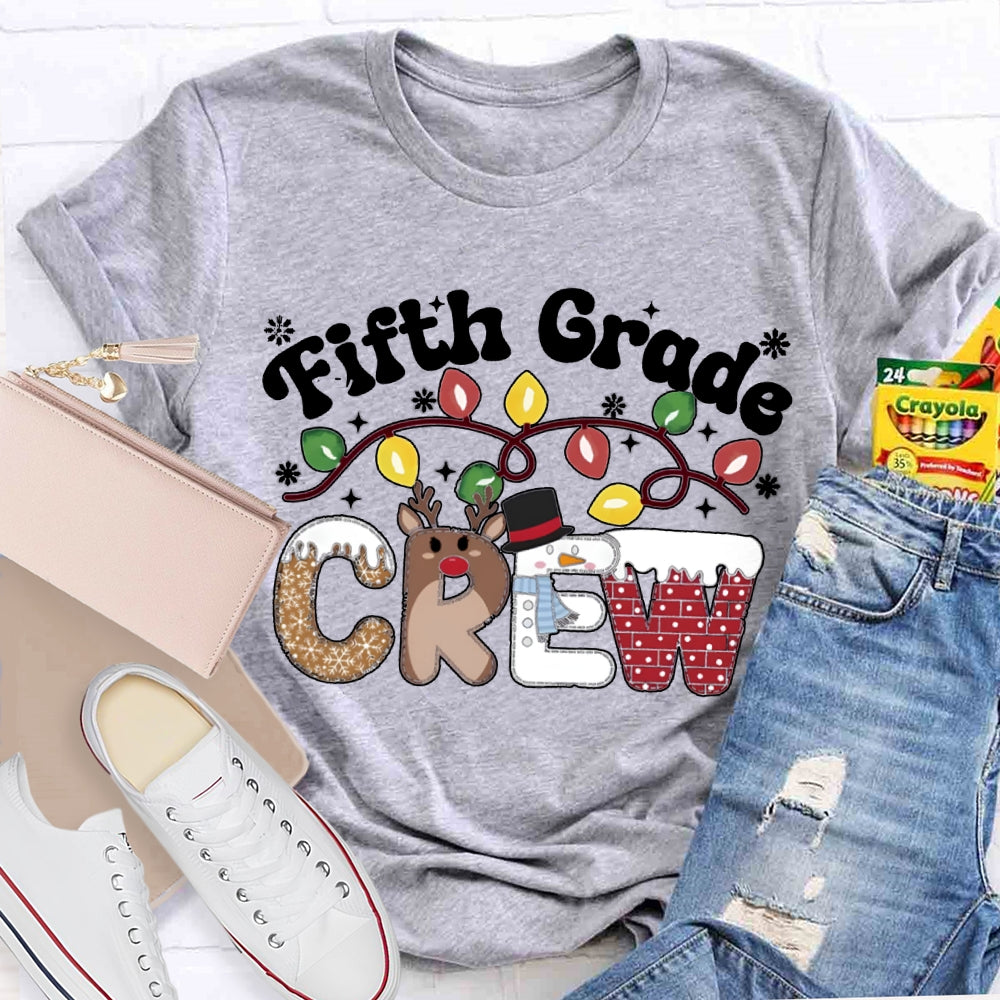 Personalized Grade Fifth Grade Crew Christmas Lights T-shirt
