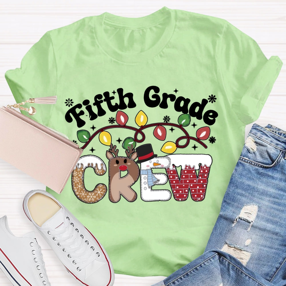 Personalized Grade Fifth Grade Crew Christmas Lights T-shirt