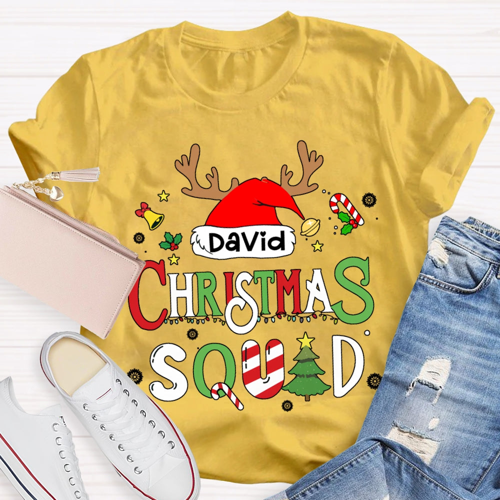 Personalized Name Christmas Squad Christmas Hat And Christmas Fonts T-shirt
