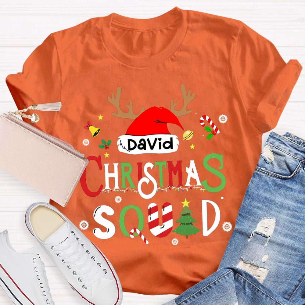 Personalized Name Christmas Squad Christmas Hat And Christmas Fonts T-shirt