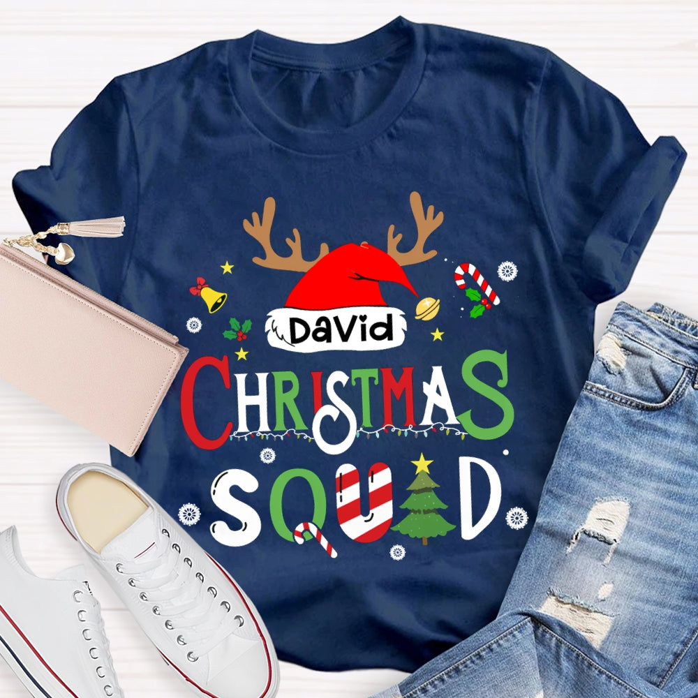 Personalized Name Christmas Squad Christmas Hat And Christmas Fonts T-shirt