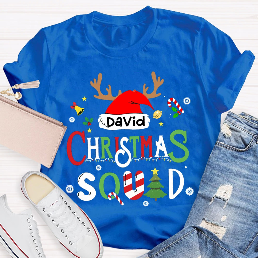 Personalized Name Christmas Squad Christmas Hat And Christmas Fonts T-shirt