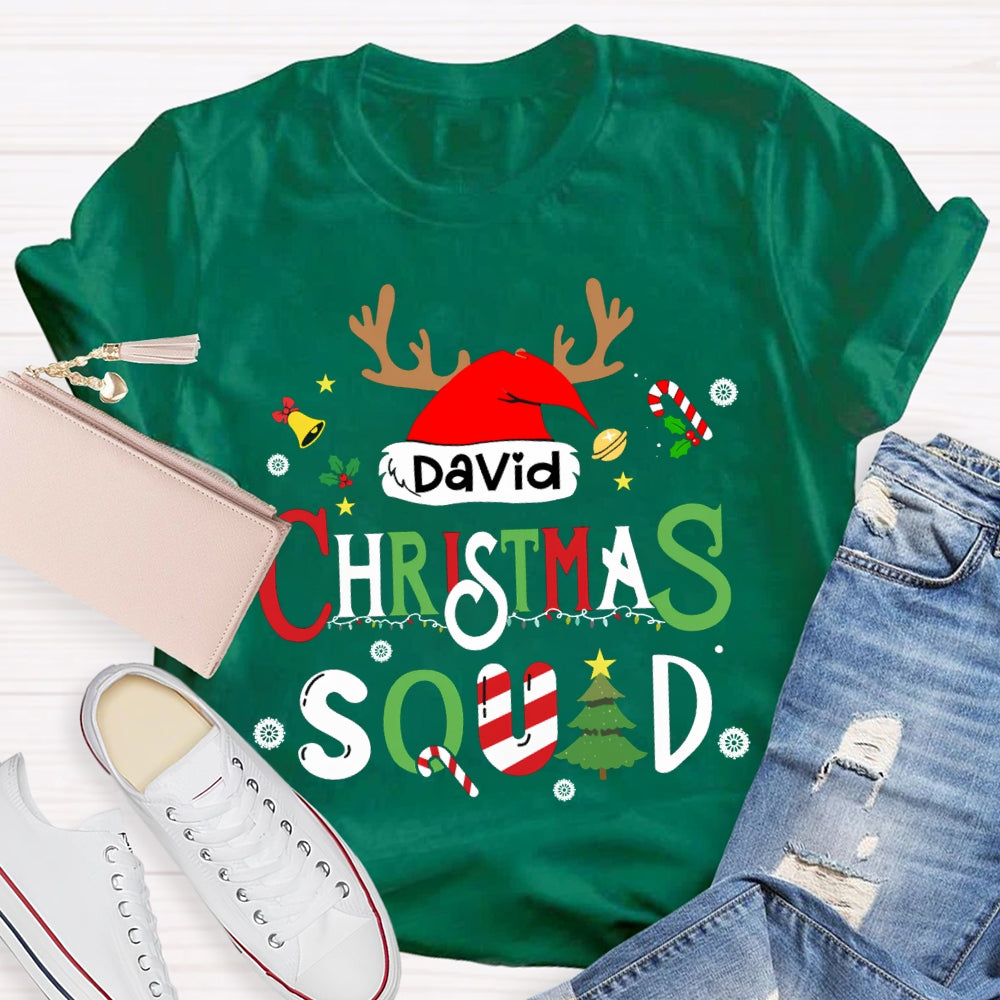 Personalized Name Christmas Squad Christmas Hat And Christmas Fonts T-shirt