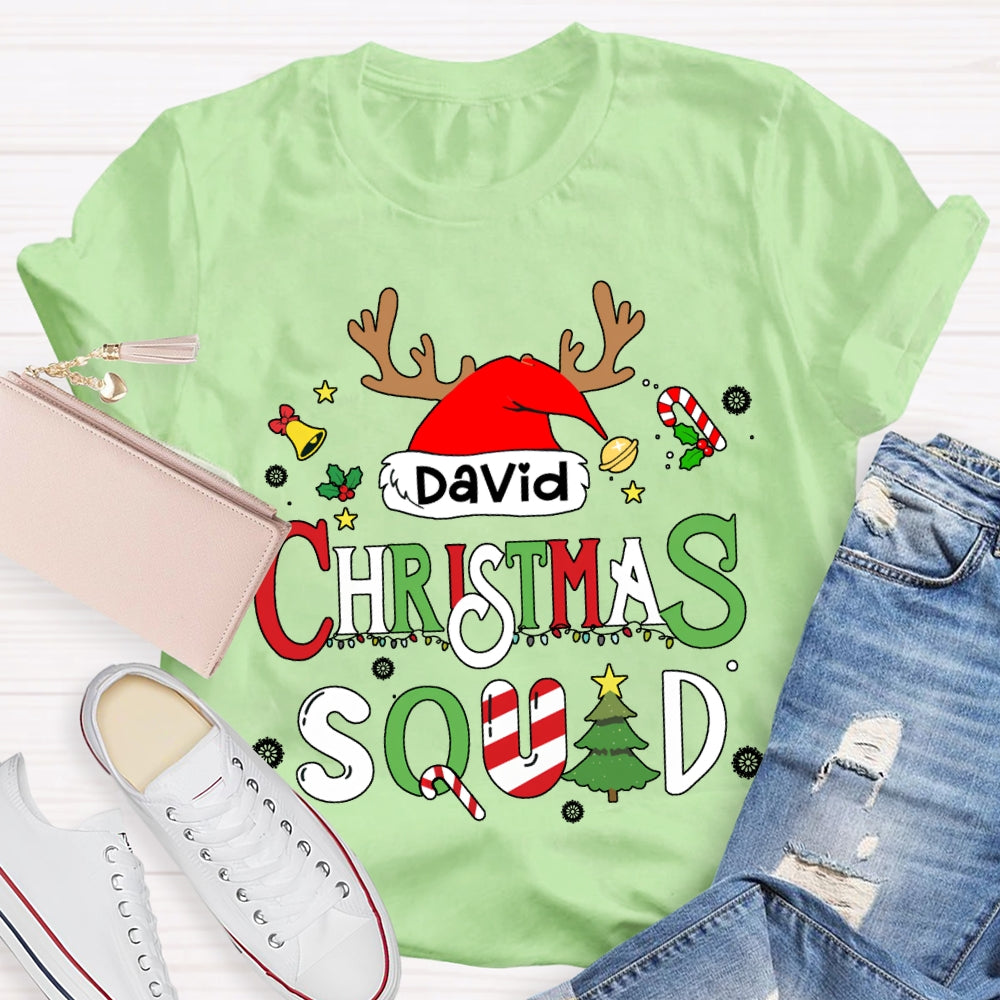 Personalized Name Christmas Squad Christmas Hat And Christmas Fonts T-shirt