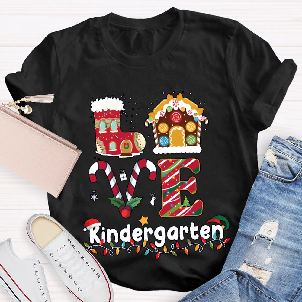 Personalized Grade Love Kindergarten Christmas Lights And Christmas Vibes T-shirt
