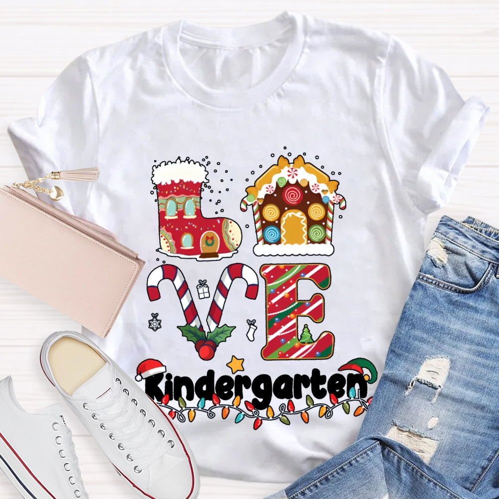 Personalized Grade Love Kindergarten Christmas Lights And Christmas Vibes T-shirt