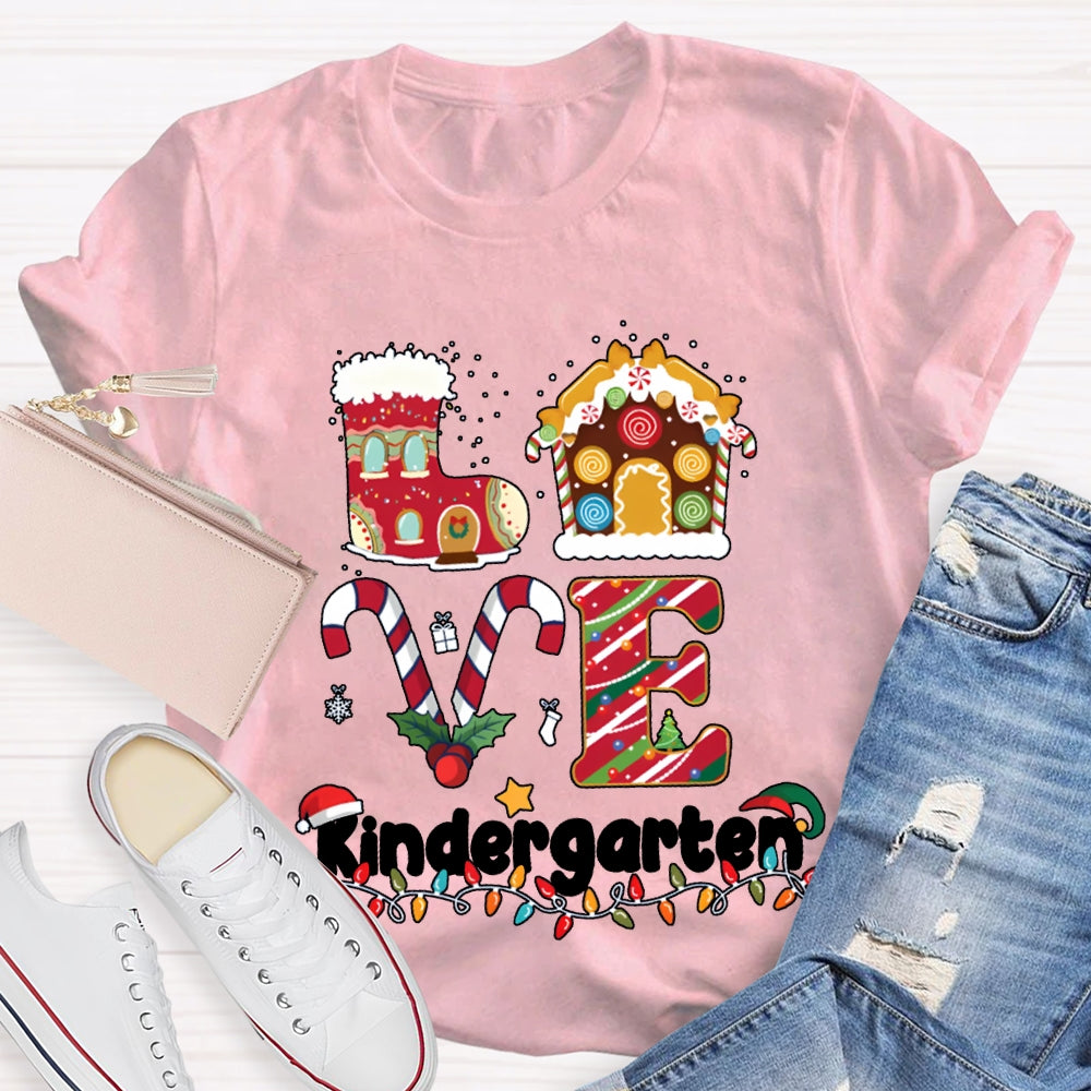 Personalized Grade Love Kindergarten Christmas Lights And Christmas Vibes T-shirt