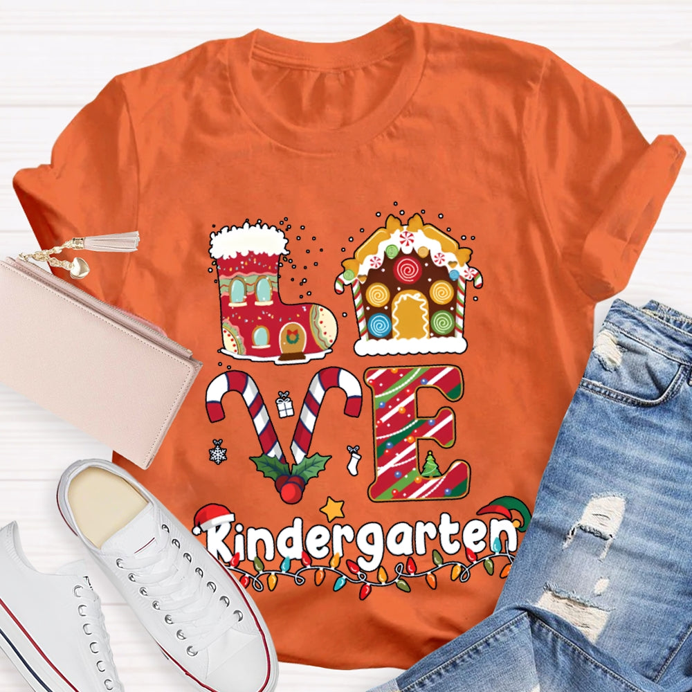 Personalized Grade Love Kindergarten Christmas Lights And Christmas Vibes T-shirt
