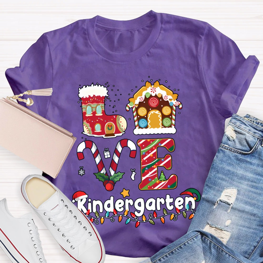 Personalized Grade Love Kindergarten Christmas Lights And Christmas Vibes T-shirt